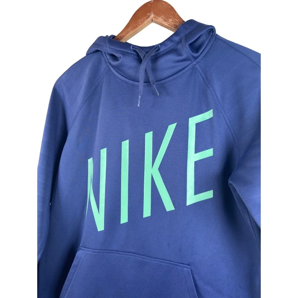 Nike Therma FIT Pullover Hoodie Womens Medium Blue‎ Green Athletic Sweatshirt